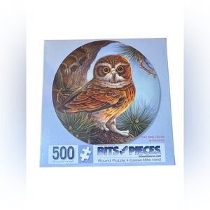 Bits and Pieces 500 Piece Round Owl Puzzle 20 Inch New Sealed
